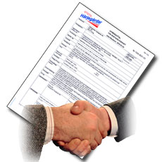 Illustration av ett avtal och handslag.