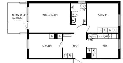 Ritning 3 rum och kök. 75,6 kvm - Kv Skräddaren Järnvägsgatan, Dalagatan