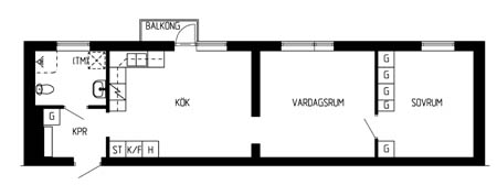 Ritning 2 rum och kök. 60 kvm - Svegsgatan 25
