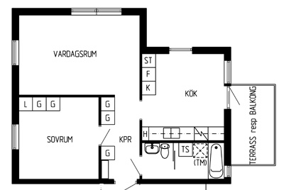 Ritning 2 rum och kök, 58,6 kvm  - Kv Skogsmannen, Exempel 1