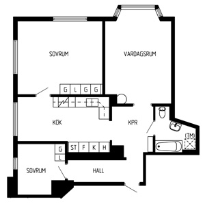 Ritning Lägenhet 1517-8001. 3 rum och kök. 81 kvm - Härjedalsgatan 13