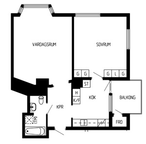 Ritning Lägenhet 1517-8002. 2 rum och kök. 66 kvm - Härjedalsgatan 13