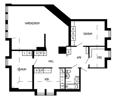 Ritning Lägenhet 1517-8003. 3 rum och kök. 94 kvm - Härjedalsgatan 13