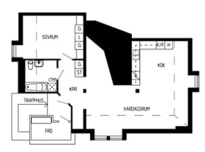 Ritning Lägenhet 1517-8004. 2 rum och kök. 58 kvm - Härjedalsgatan 13